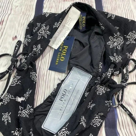 POLO RL Black White Floral Stencil Bikini Set L - Picture 15 of 16